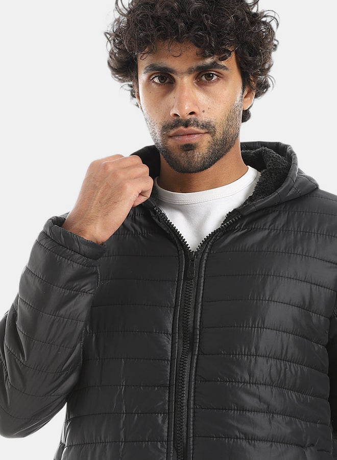 Andora Zipper Closure Hooded Fleeced Pump Black Jacket_Black - Image 5