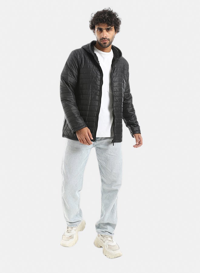 Andora Zipper Closure Hooded Fleeced Pump Black Jacket_Black - Image 4