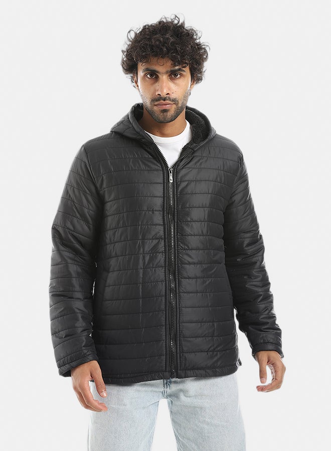 Andora Zipper Closure Hooded Fleeced Pump Black Jacket_Black - Image 1