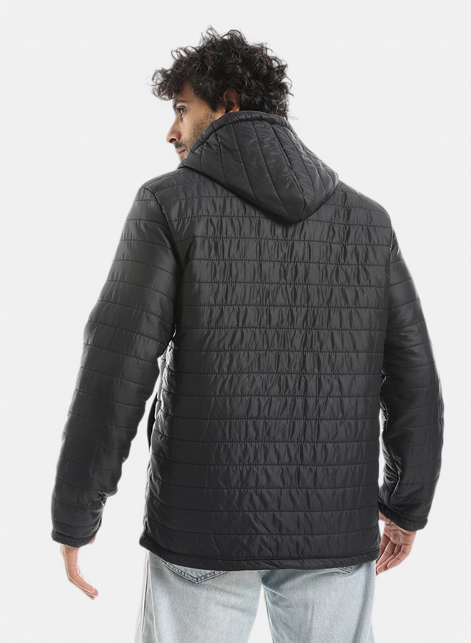 Andora Zipper Closure Hooded Fleeced Pump Black Jacket_Black - Image 3