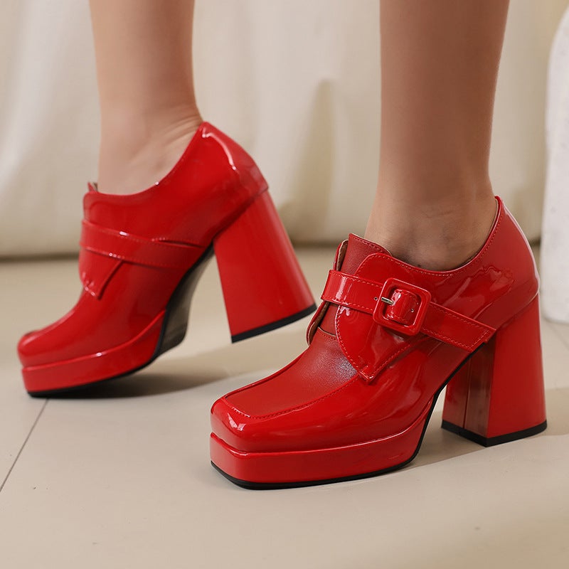 Fashion Square Head Thick Bottom 33-48 Size Code Solid Color Buckle Women'S Single Shoes In Early Spring 2025 - Image 4