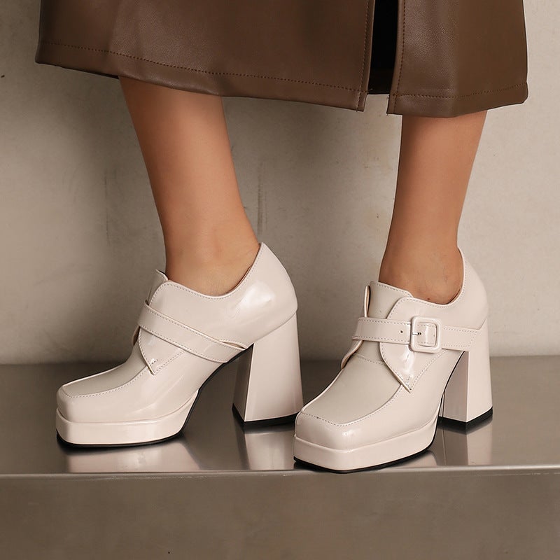Fashion Square Head Thick Bottom 33-48 Size Code Solid Color Buckle Women'S Single Shoes In Early Spring 2025 - Image 3