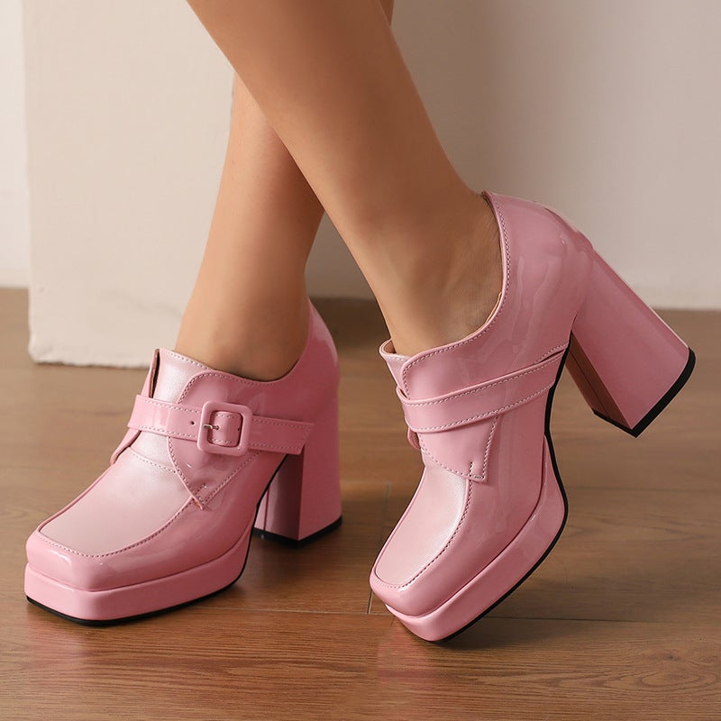 Fashion Square Head Thick Bottom 33-48 Size Code Solid Color Buckle Women'S Single Shoes In Early Spring 2025 - Image 2