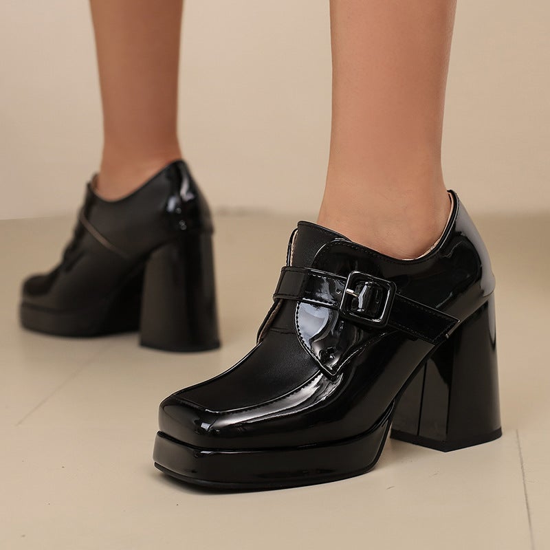 Fashion Square Head Thick Bottom 33-48 Size Code Solid Color Buckle Women'S Single Shoes In Early Spring 2025 - Image 5