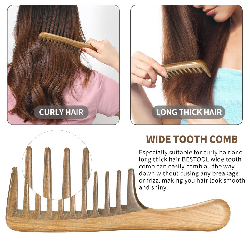BESTOOL Wide Tooth Comb, Extra Large Natural Sandalwood Wide Tooth Comb Detangler for Curly Long Thick Wet or Dry Hair Anti-static - Image 3