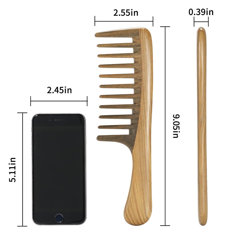 BESTOOL Wide Tooth Comb, Extra Large Natural Sandalwood Wide Tooth Comb Detangler for Curly Long Thick Wet or Dry Hair Anti-static - Image 2
