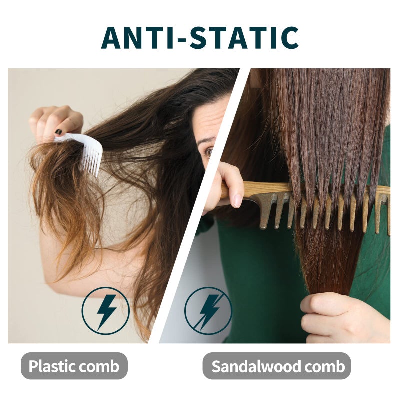 BESTOOL Wide Tooth Comb, Extra Large Natural Sandalwood Wide Tooth Comb Detangler for Curly Long Thick Wet or Dry Hair Anti-static - Image 4