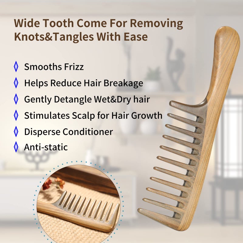 BESTOOL Wide Tooth Comb, Extra Large Natural Sandalwood Wide Tooth Comb Detangler for Curly Long Thick Wet or Dry Hair Anti-static - Image 5