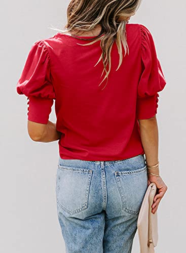 DOROSE Womens Tops 2025 Summer Top Cute Short Puff Sleeve Blouse(X-Large, Red) - Image 3