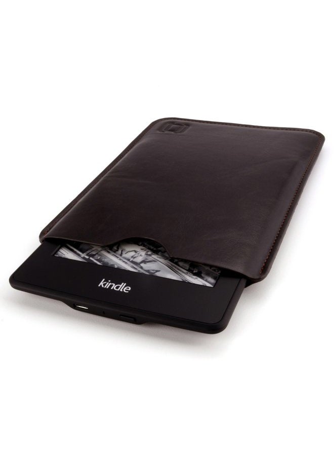 Dockem Executive Sleeve for Kindle Paperwhite, Kindle 6" E ink Display, Kindle Voyage; Slim, Simple, and Professional Case: Microfiber Felt Lined Basic Synthetic Leather Protective Cover [Dark Brown] - Image 1