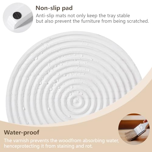 zoocatia Round Decorative Tray Framhouse Bathroom Decor Wood Riser Kitchen Countertop Organizer for Perfume, Candle, Plant, 9 inch White - Image 5