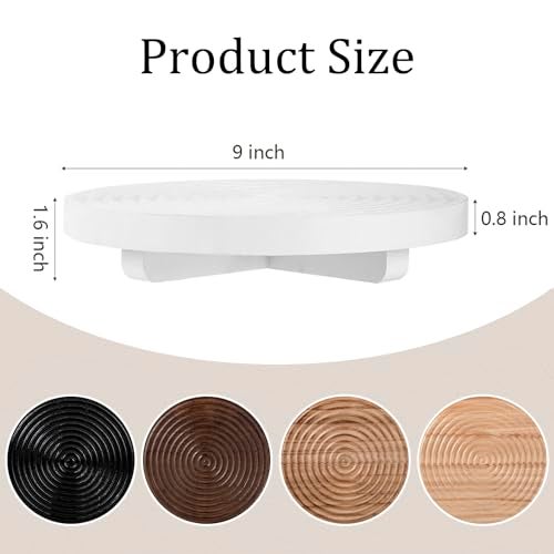 zoocatia Round Decorative Tray Framhouse Bathroom Decor Wood Riser Kitchen Countertop Organizer for Perfume, Candle, Plant, 9 inch White - Image 3