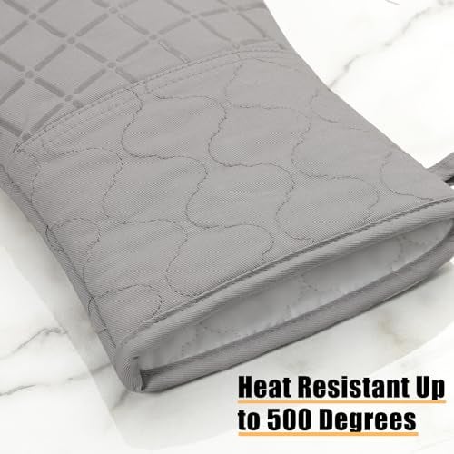 BSKSSK Oven Mitts Kitchen Towels and Dishcloths Pot Holders Sets, Oven Gloves Kitchen Dish Towels 500 Degree Heat Resistant Potholders with Non-Slip Silicone Surface for Cooking, Grilling, Baking-Gray - Image 3