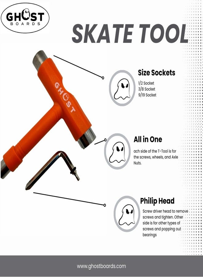 GHOST BOARDS Skate Tool All-in-One, Multi-Function Portable Skateboard T Tools Accessory - with T-Type Allen Key and L-Type Phillips Head Wrench Screwdriver (White) - Image 2