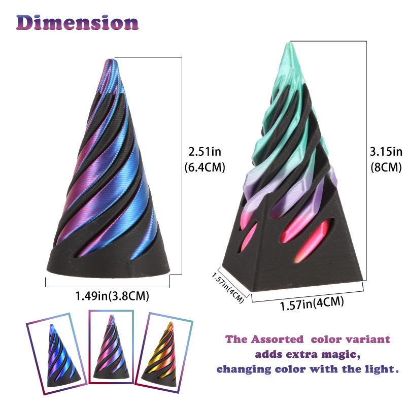 Cucue Pyramid Spiral Cone Toy - Reversible Passthrough Sculpture for Calmness & Relaxation - Impossible 3D Printed Optical Illusion Gadget, Fidget Desk Toy for Kids & Adults - Image 2
