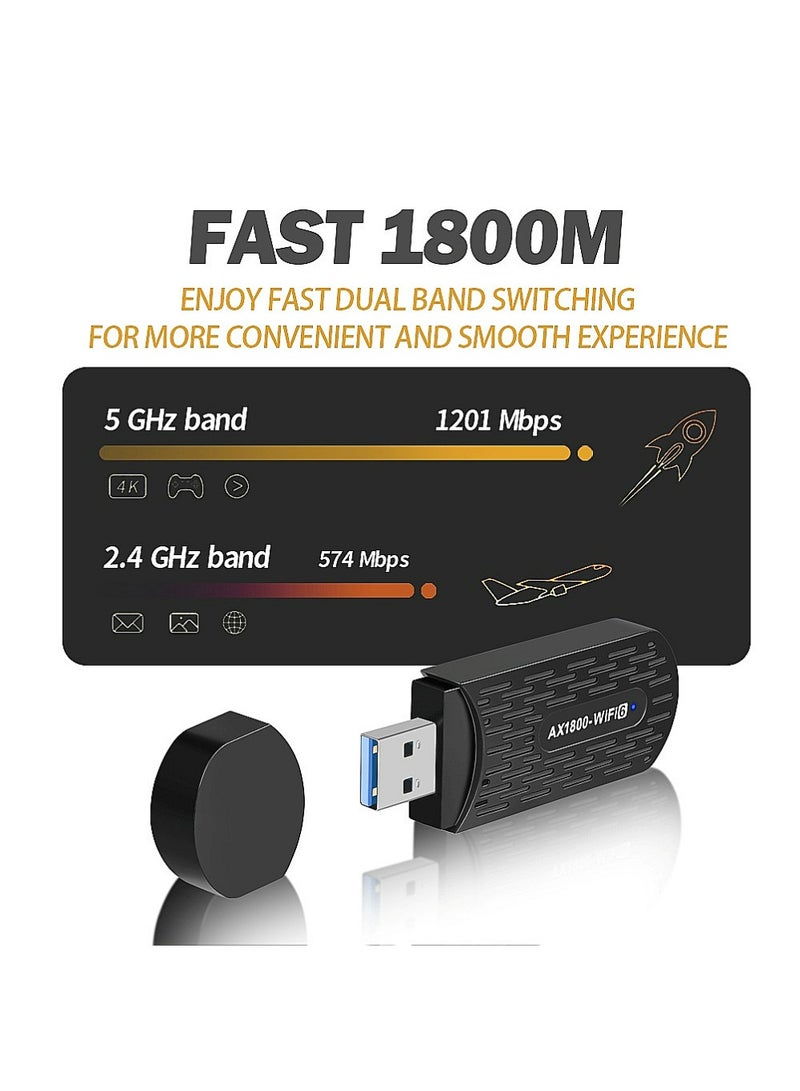 يوجي محول واي فاي USB ، AC1800Mbps مزدوج النطاق 5dBi هوائي مكسب عالي 2.4GHz / 5GHz محول الشبكة اللاسلكية للكمبيوتر الشخصي ، يدعم ويندوز / 8/10/11 - Image 3