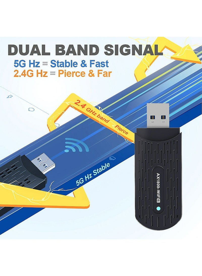 يوجي محول واي فاي USB ، AC1800Mbps مزدوج النطاق 5dBi هوائي مكسب عالي 2.4GHz / 5GHz محول الشبكة اللاسلكية للكمبيوتر الشخصي ، يدعم ويندوز / 8/10/11 - Image 4