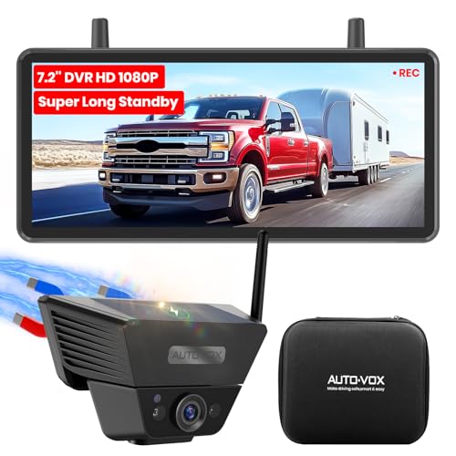 AUTO-VOX AUTO VOX Wireless Backup Camera Solar Magnetic: with 7.2" DVR 1080P 2 Split Recording Monitor, Dual Antenna Stable Signal,IP69K & 1-Min Install,HD IR Night Vision for Truck, Trailer, RV, Camper - Image 1