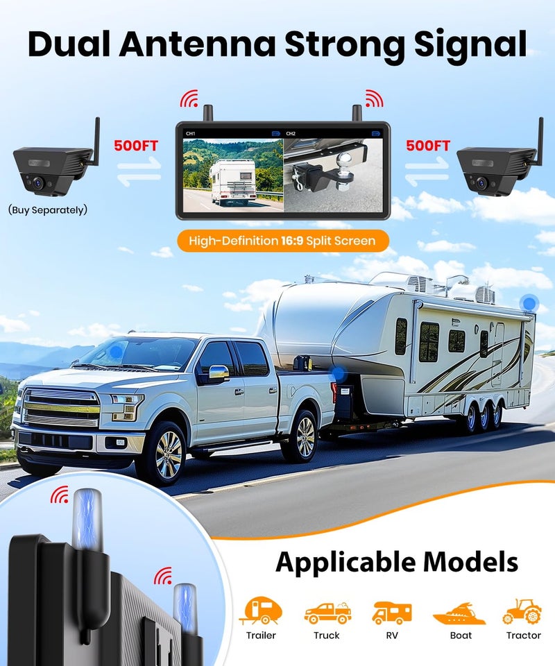 AUTO-VOX AUTO VOX Wireless Backup Camera Solar Magnetic: with 7.2" DVR 1080P 2 Split Recording Monitor, Dual Antenna Stable Signal,IP69K & 1-Min Install,HD IR Night Vision for Truck, Trailer, RV, Camper - Image 4