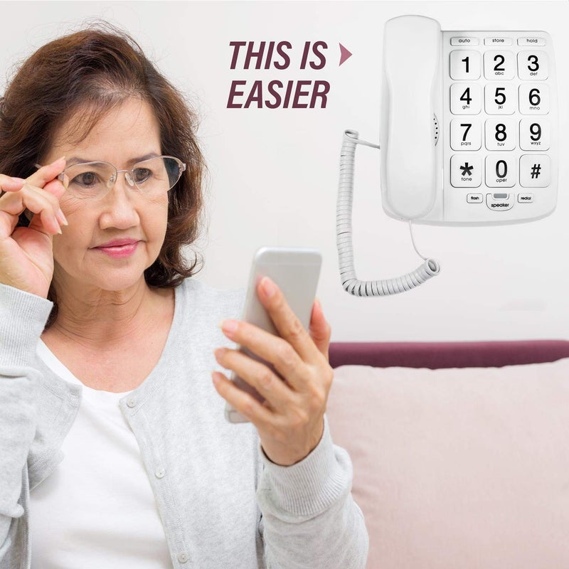 tyler TBBP-4-WH Telephone for Seniors - Large Button Landline Phone for Elderly with Loud Speaker, Speed Dial, Ringer Volume Control, Wall Mount - Easy to See & Press Numbers - Works in Power Outage - Image 2