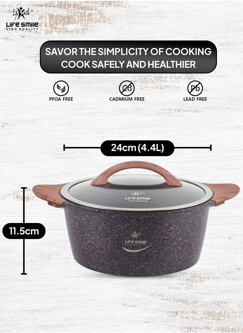 Life Smile 24cm (4.4 Liter) LIFE SMILE Cooking Pot | Granite Soup Pot With Glass Lid | Induction Base | Multi Layer Non-Stick Coating 100% PFOA Free | oven safe & Bakelite Handle  - Image 2