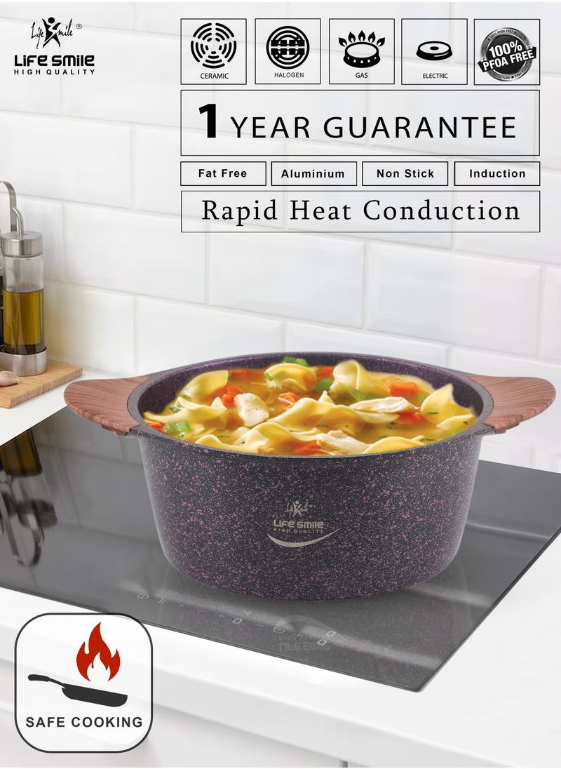 Life Smile 24cm (4.4 Liter) LIFE SMILE Cooking Pot | Granite Soup Pot With Glass Lid | Induction Base | Multi Layer Non-Stick Coating 100% PFOA Free | oven safe & Bakelite Handle  - Image 3