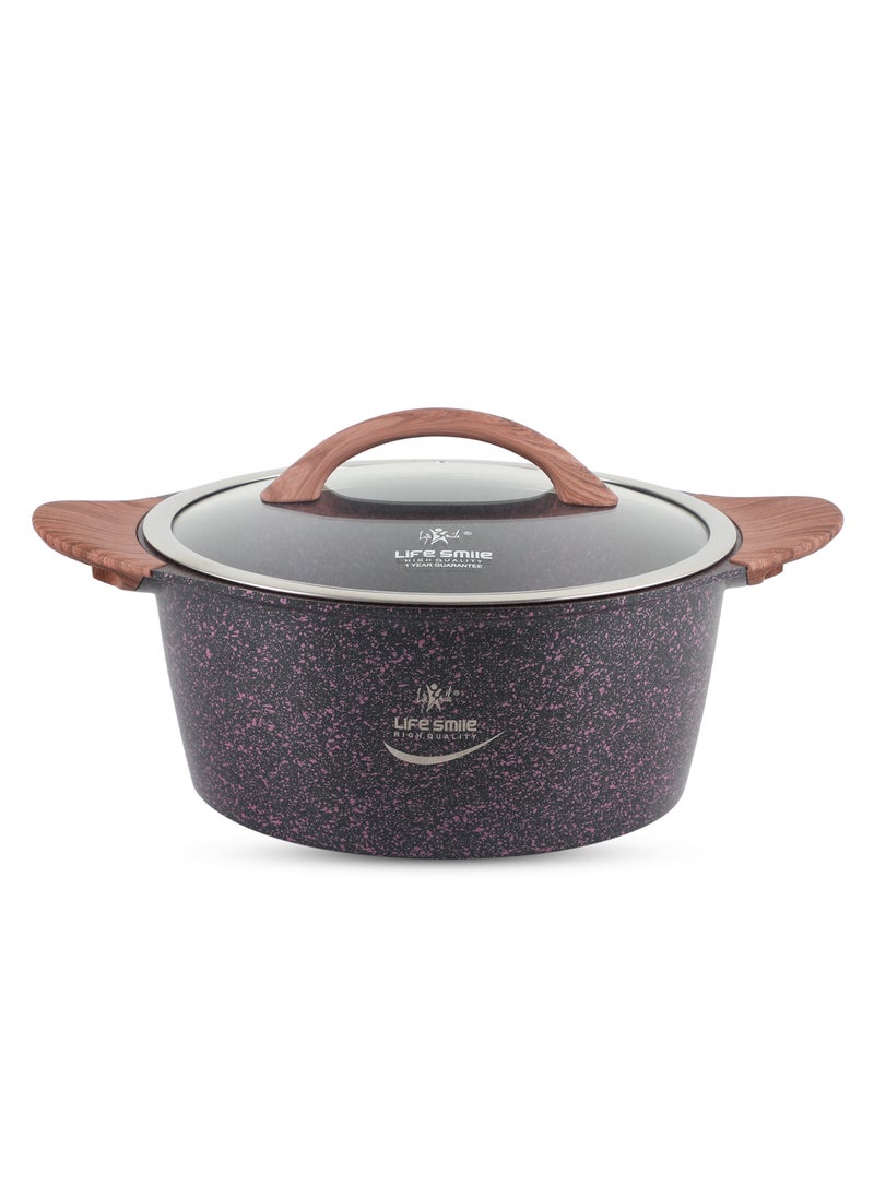 Life Smile 24cm (4.4 Liter) LIFE SMILE Cooking Pot | Granite Soup Pot With Glass Lid | Induction Base | Multi Layer Non-Stick Coating 100% PFOA Free | oven safe & Bakelite Handle  - Image 1