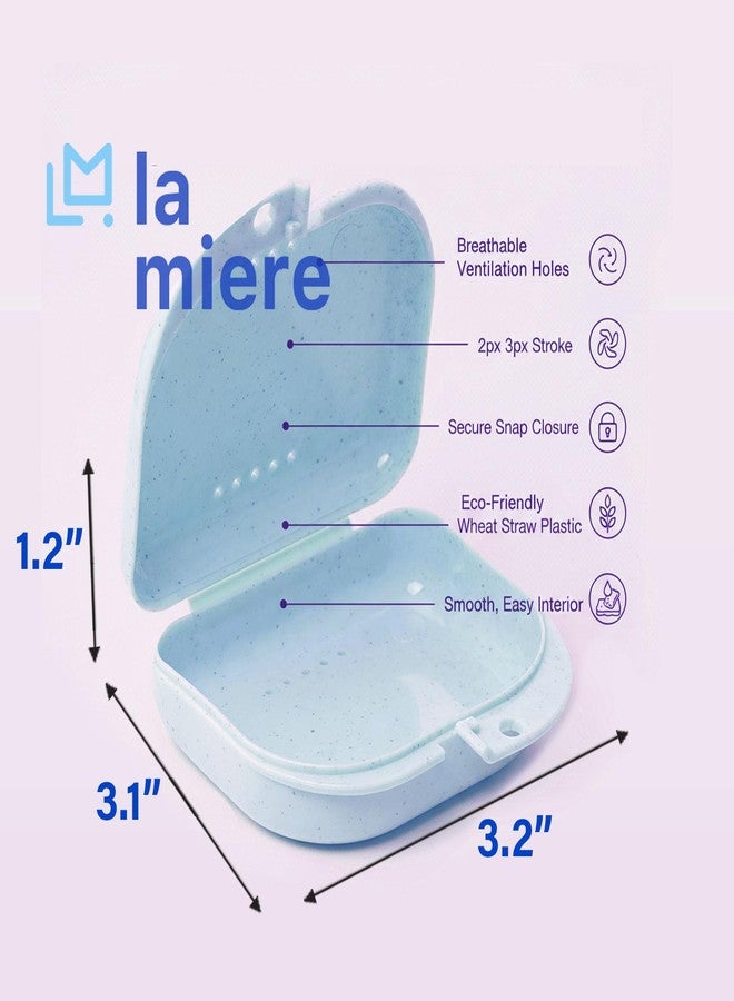 LA MIERE علبة تثبيت الأسنان من لا ميري مع فتحات تهوية، علبة طقم أسنان واحدة، علبة من قش القمح، لون التوت الأزرق - Image 3