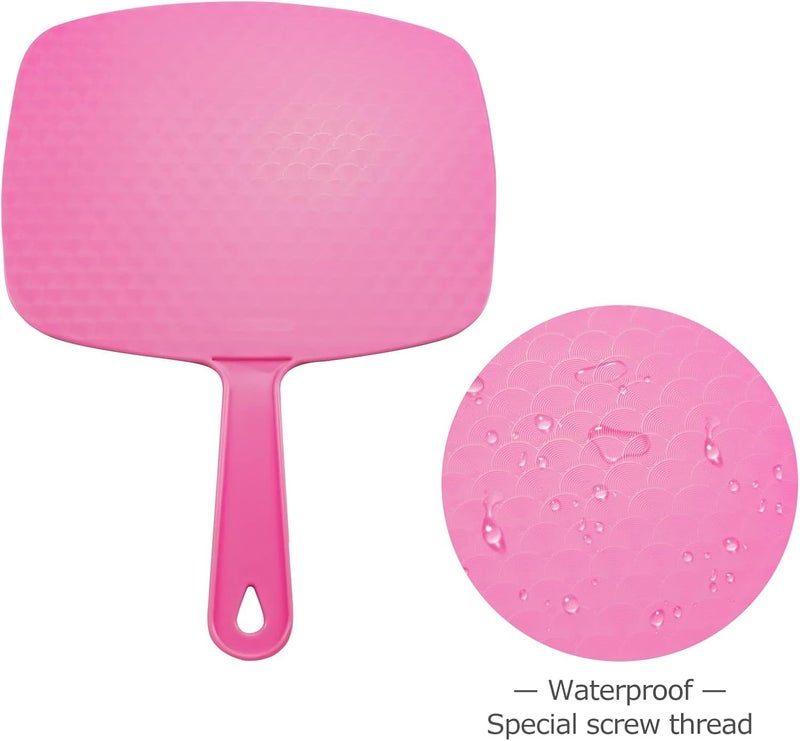 DVHOK Handheld Mirror, Portable Hand Mirror with Hanging Hole in Handle, Pink 10.4" L x 7.4" W - Image 3