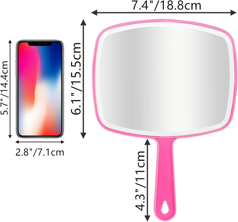 DVHOK Handheld Mirror, Portable Hand Mirror with Hanging Hole in Handle, Pink 10.4" L x 7.4" W - Image 2