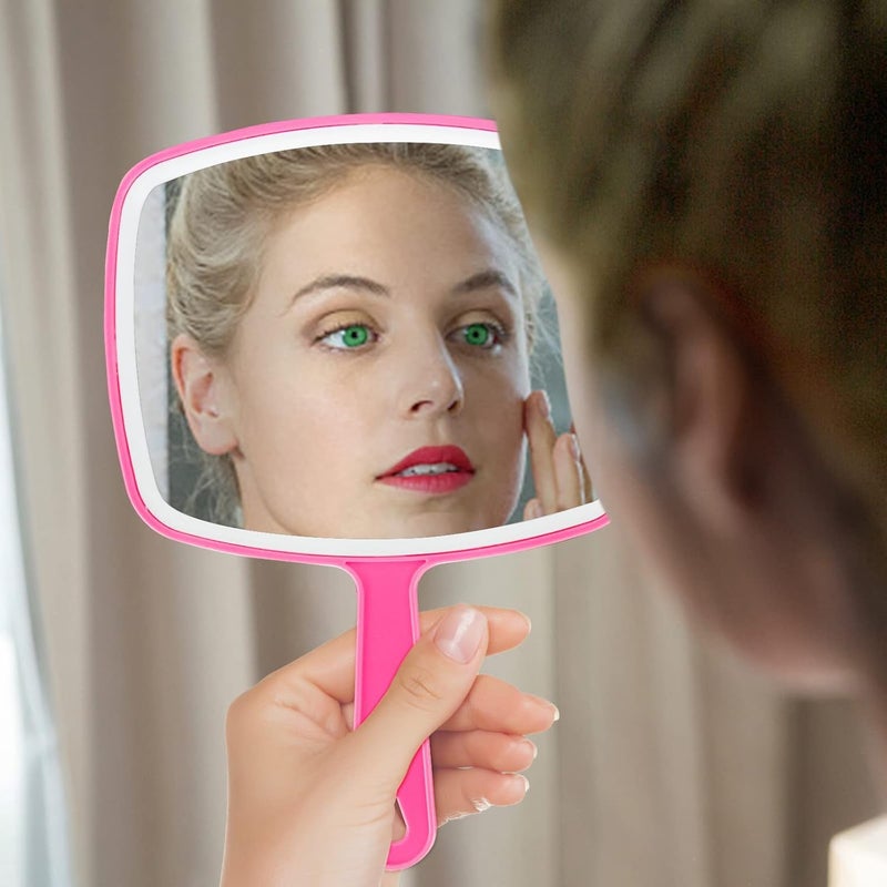 DVHOK Handheld Mirror, Portable Hand Mirror with Hanging Hole in Handle, Pink 10.4" L x 7.4" W - Image 4
