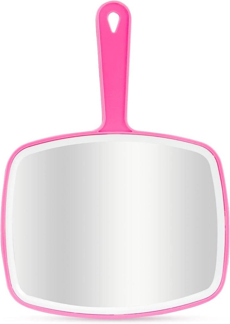 DVHOK Handheld Mirror, Portable Hand Mirror with Hanging Hole in Handle, Pink 10.4" L x 7.4" W - Image 1