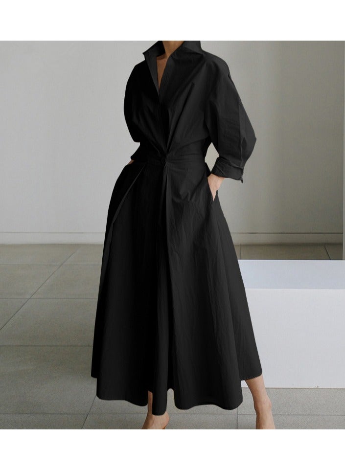 Shougu Loose Elastic High Waist Temperament College Style Cardigan Dress - Image 1