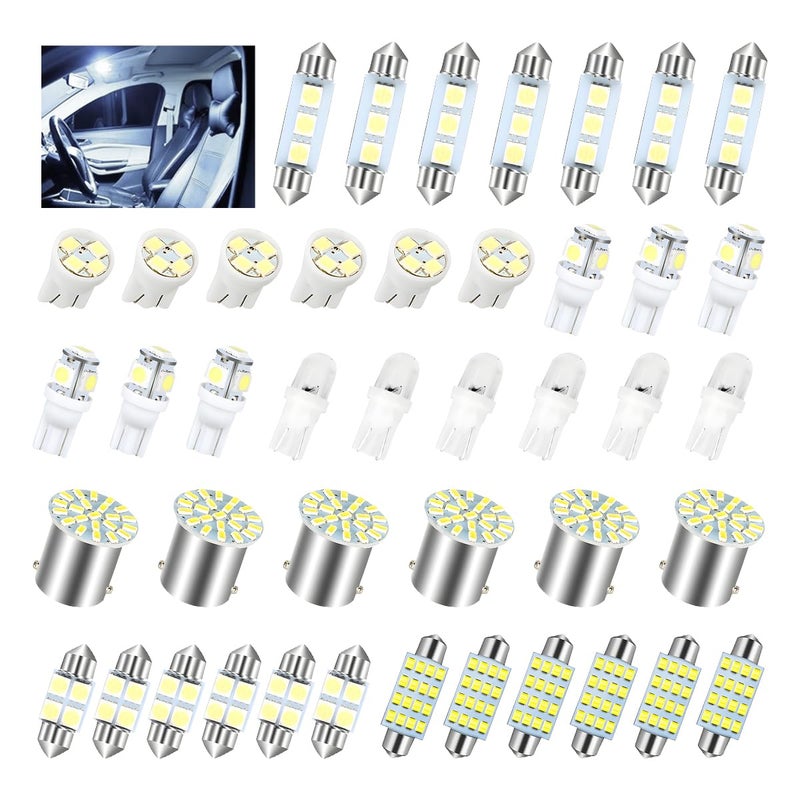 HIPOPY 42 Pcs Car LED Lights Kit Auto Interior Bulbs Set 6000K 12V T10 For Accessory Brake License Plate Map Parking Lights