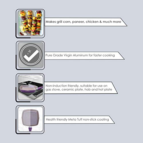 Wonderchef Royal Velvet Non-Stick Grill Pan 24cm for Kitchen, Non-Toxic Chemical & PFOA Free, Low-Oil Cooking, Scratch-Resistant, Gas Stove & Induction Friendly, Soft Handle, 2-Yr Warranty, Purple - Image 3