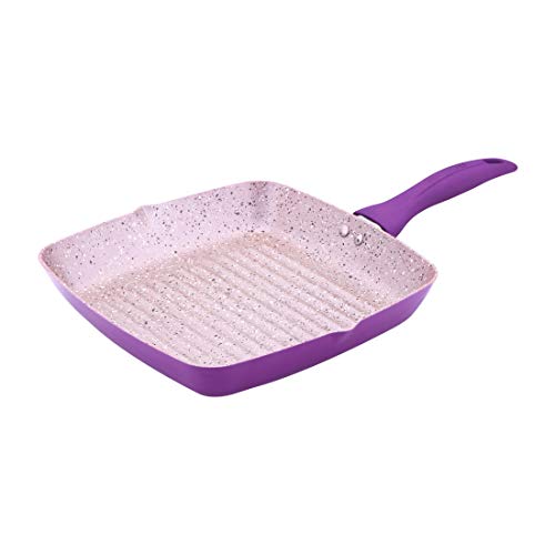 Wonderchef Royal Velvet Non-Stick Grill Pan 24cm for Kitchen, Non-Toxic Chemical & PFOA Free, Low-Oil Cooking, Scratch-Resistant, Gas Stove & Induction Friendly, Soft Handle, 2-Yr Warranty, Purple - Image 1