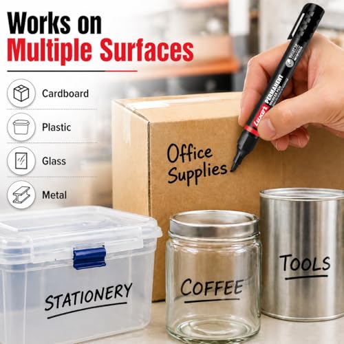 Luxor Refillable Permanent Marker Pen, Black Ink, Pack of 10 | Bold & Smudge-Resistant Writing | Works on Plastic Glass Metal & Cardboard | Long-Lasting Eco-Friendly Markers for Office School & Home - Image 3