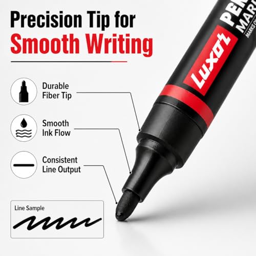 Luxor Refillable Permanent Marker Pen, Black Ink, Pack of 10 | Bold & Smudge-Resistant Writing | Works on Plastic Glass Metal & Cardboard | Long-Lasting Eco-Friendly Markers for Office School & Home - Image 5