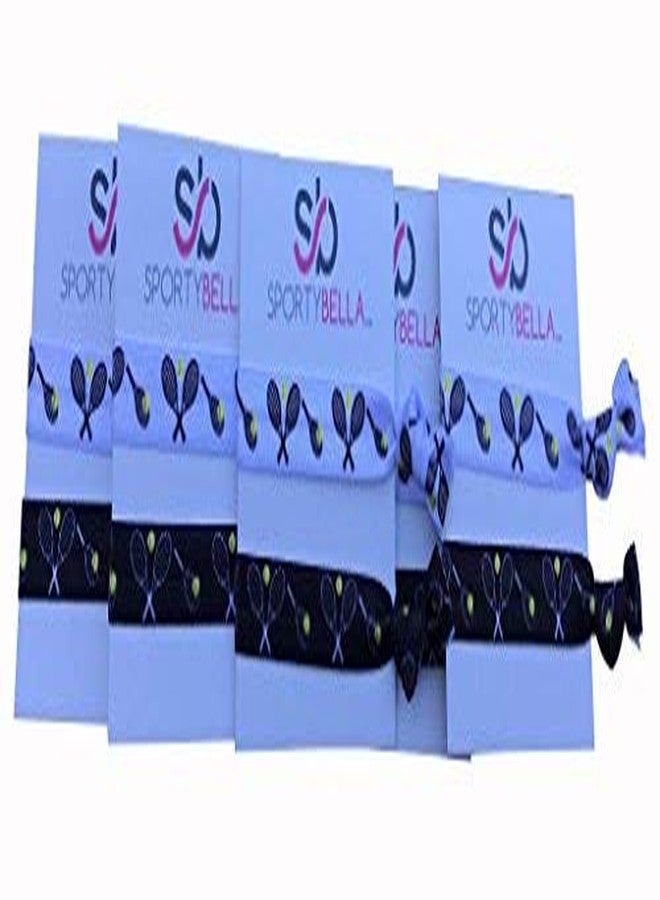 Infinity Collection Tennis Hair Ties - 5pc Set No Crease Elastic Ponytail Holders & Bracelets - Tennis Racket & Ball Design - Cute Accessories for Girls, Teens, Women - Team Gifts