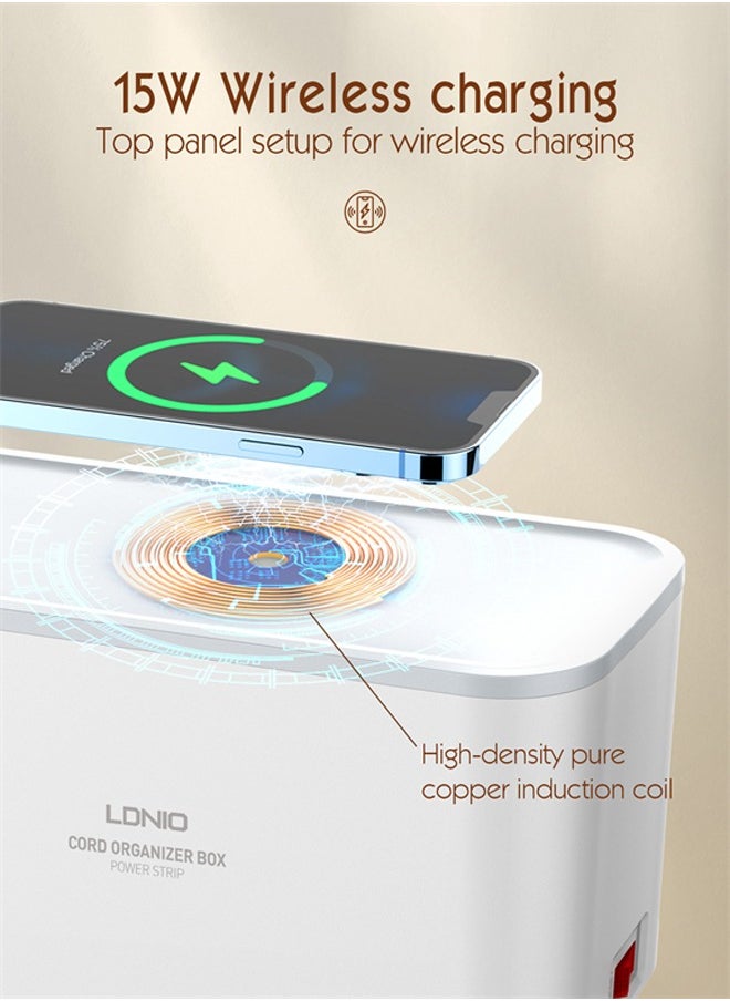 Wireless Charging Extension 5 Universal Management Power Socket Storage Box 3 USB Plug QC3.0 PD, Wireless Charging Extension Cord 2M