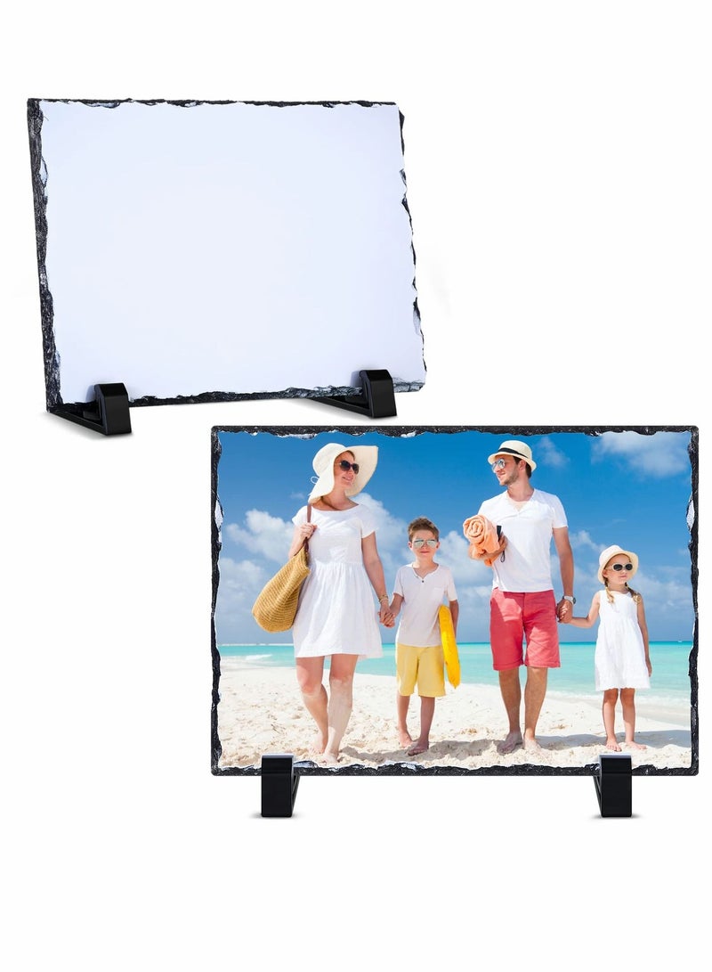 SYOSI Sublimation Blank Slate Rock Stone Photo Frame, Thermal Transfer Stone Slab Rectangular Photo Frame with Display Stand for Heat Press (2 Pcs, 3.9 x 5.9 Inches) - Image 1