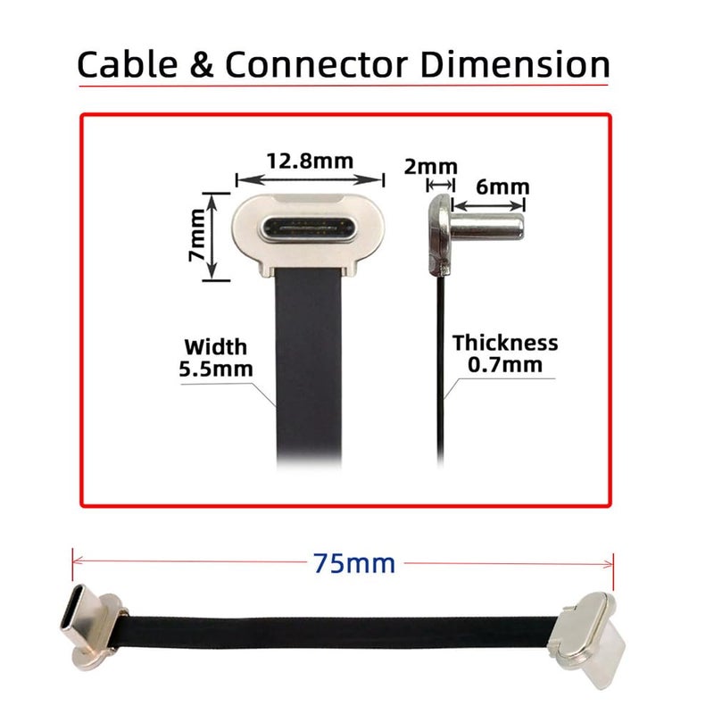 cablecc 65W USB-C Type C to USB-C Ultra Slim Flat Power USB2.0 Data Angled Cable Fast Charge for Laptop Tablet Phone - Image 2
