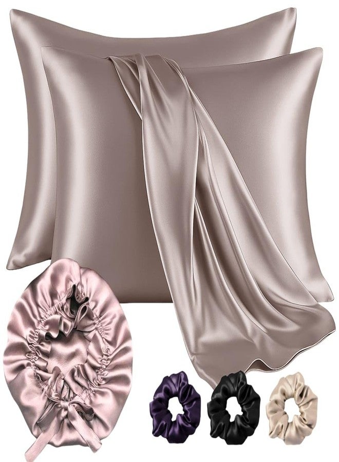 Atrube Silk Bonnet for Hair with 3 Satin Scrunchies, Satin Bonnet for Curly Hair with 2 Pack Pillow Covers, Adjustable Hair Bonnet, Best Gift Combo Pack (Golden) - Image 2