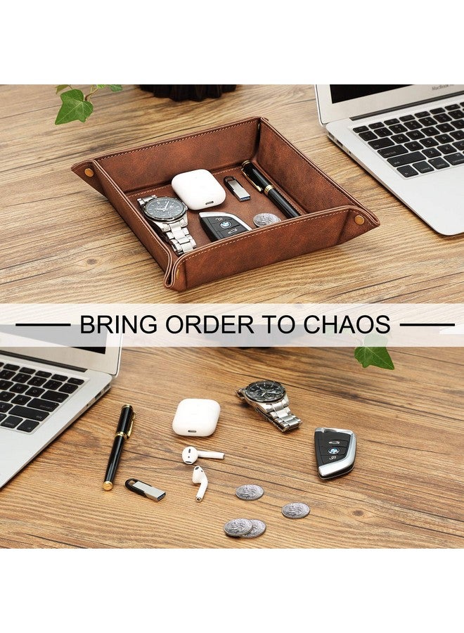 SITHON Valet Tray Desktop Storage Organizer - Premium PU Leather Catchall Tray Bedside Vanity Tray Nightstand Caddy Holder for Remote Controller, Keys, Phone, Wallet, Coin, Jewelry, Brown - Image 5