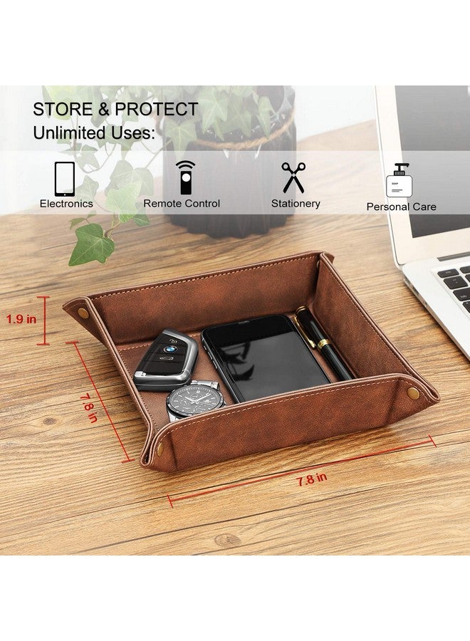 SITHON Valet Tray Desktop Storage Organizer - Premium PU Leather Catchall Tray Bedside Vanity Tray Nightstand Caddy Holder for Remote Controller, Keys, Phone, Wallet, Coin, Jewelry, Brown - Image 3