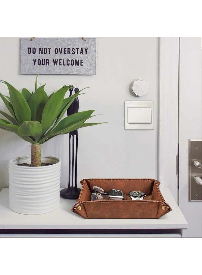 SITHON Valet Tray Desktop Storage Organizer - Premium PU Leather Catchall Tray Bedside Vanity Tray Nightstand Caddy Holder for Remote Controller, Keys, Phone, Wallet, Coin, Jewelry, Brown - Image 2