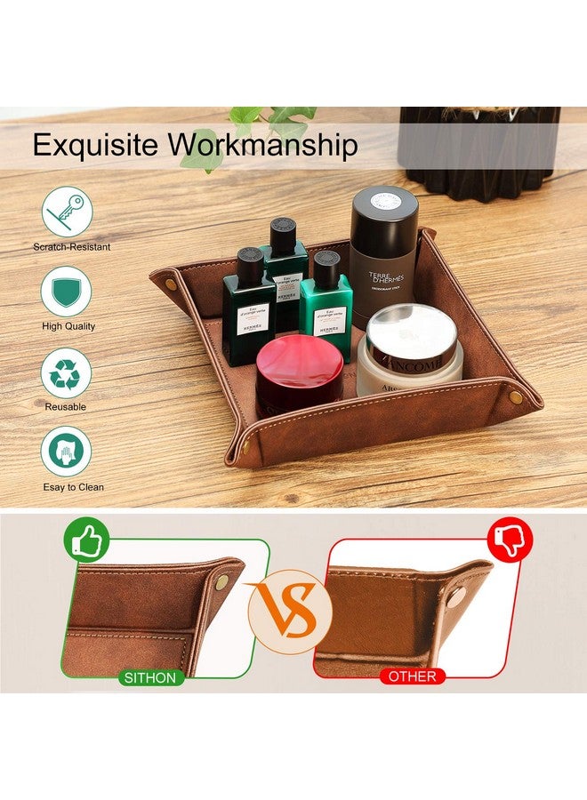 SITHON Valet Tray Desktop Storage Organizer - Premium PU Leather Catchall Tray Bedside Vanity Tray Nightstand Caddy Holder for Remote Controller, Keys, Phone, Wallet, Coin, Jewelry, Brown - Image 4