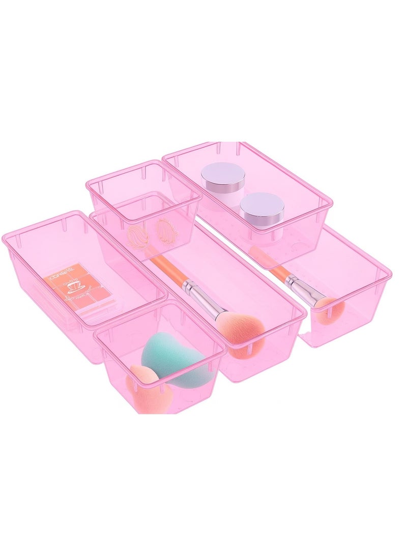 6-piece clear pink drawer organizer set, acrylic drawer storage trays, storage boxes for jewelry, cosmetics, tools, kitchen and office supplies - Image 1