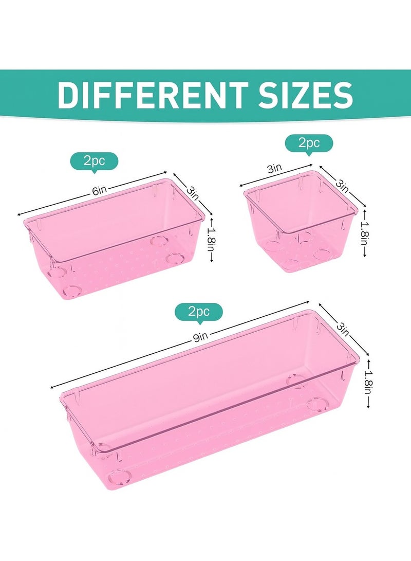 6-piece clear pink drawer organizer set, acrylic drawer storage trays, storage boxes for jewelry, cosmetics, tools, kitchen and office supplies - Image 2