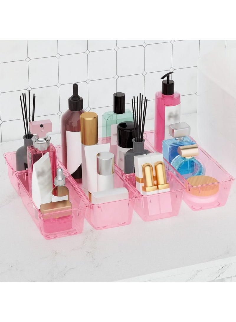 6-piece clear pink drawer organizer set, acrylic drawer storage trays, storage boxes for jewelry, cosmetics, tools, kitchen and office supplies - Image 3